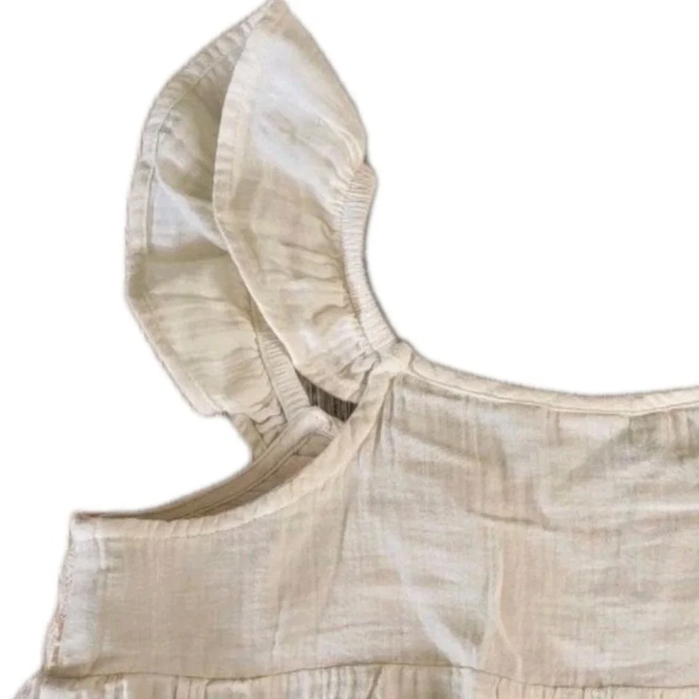 Gap Kids Girls XL‎ 12-14 Beige Gauze Tank Top Crochet Floral Flutter Sleeve Boho